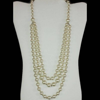 (image for) Elegant Triple Strand Pearl Beaded Necklace