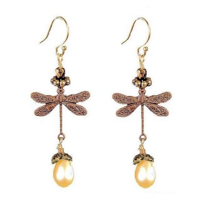 (image for) Dragonfly Earrings with Genuine Pearls by Robin Goodfellow