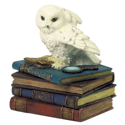 (image for) Snow Owl Flapping Wings Trinket Box Owl Figurine