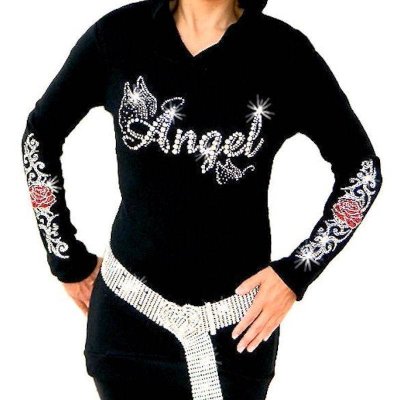 (image for) Angel & Roses Rhinestone Hoodie Shirt by Sabrina Barnett