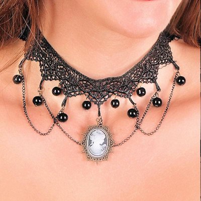 (image for) Black Lace and Cameo Choker Necklace