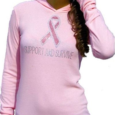 (image for) Pink Ribbon Pink Rhinestone Hoodie Shirt by Sabrina Barnett