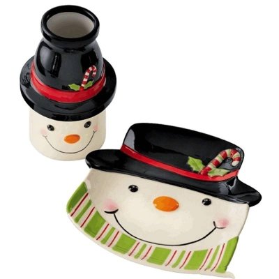(image for) Happy Snowman Christmas Milk & Cookies Serving Set