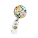(image for) Floral with Crystals Round Metal Badge Holder or Lanyard