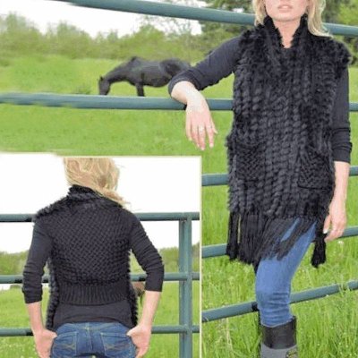 (image for) Faux Fur & Fringe Black Sleeveless Sweater Vest