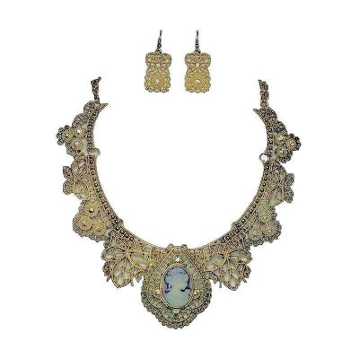 (image for) Lace Vintage Cameo Necklace & Earrings Jewelry Set