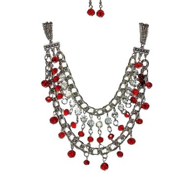 (image for) Romance Chandelier Red Necklace & Earrings Jewelry Set