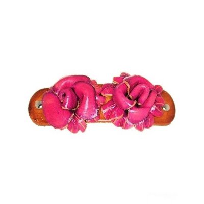 (image for) Pink Double Flower Leather Hair Barrette