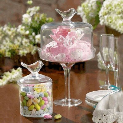 (image for) Bird Handle Etched Glass Candy Jar