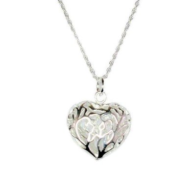 (image for) Filigree Silver Heart Charm Pendant Necklace