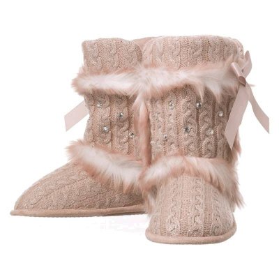 (image for) Pink Fur Crystals & Ribbons Boutique Knitted Boots