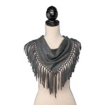 (image for) Bandanna Style Gun Metal Grey with Fringe Neck Scarf