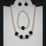 (image for) Onyx & Pearls Necklace Bracelet & Earrings Jewelry Set