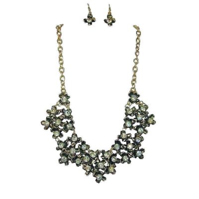 (image for) Floral Crystal Explosion Necklace & Earrings Jewelry Set