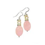 (image for) Genuine Pearl & Rose Quartz Drop Chandelier Earrings