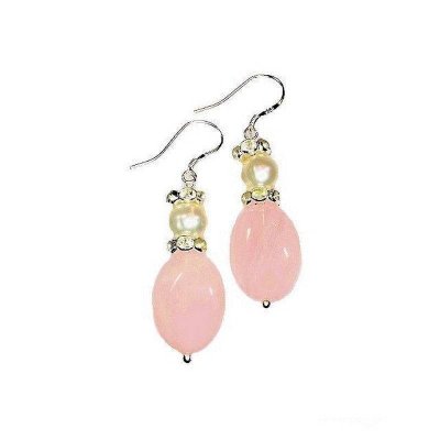 (image for) Genuine Pearl & Rose Quartz Drop Chandelier Earrings