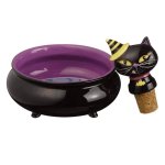 (image for) Black Cat Figurine Wine Stopper & Cauldron Coaster Set