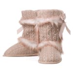 (image for) Pink Fur Crystals & Ribbons Boutique Knitted Boots