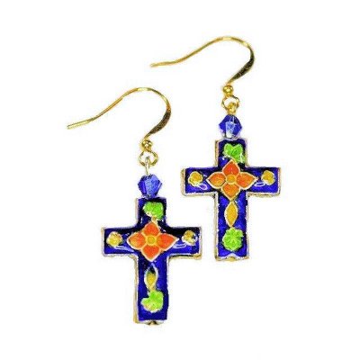 (image for) Cloisonne Cross & Crystal Beaded Earrings