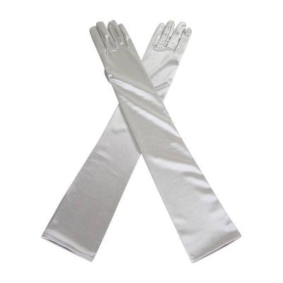 (image for) Silver Satin Long Glamorous Formal Gloves