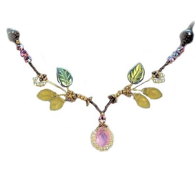 (image for) Crystal Rose Tendril Beaded Necklace