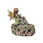 (image for) Pewter Fairy Figurine Green Lid Trinket Box