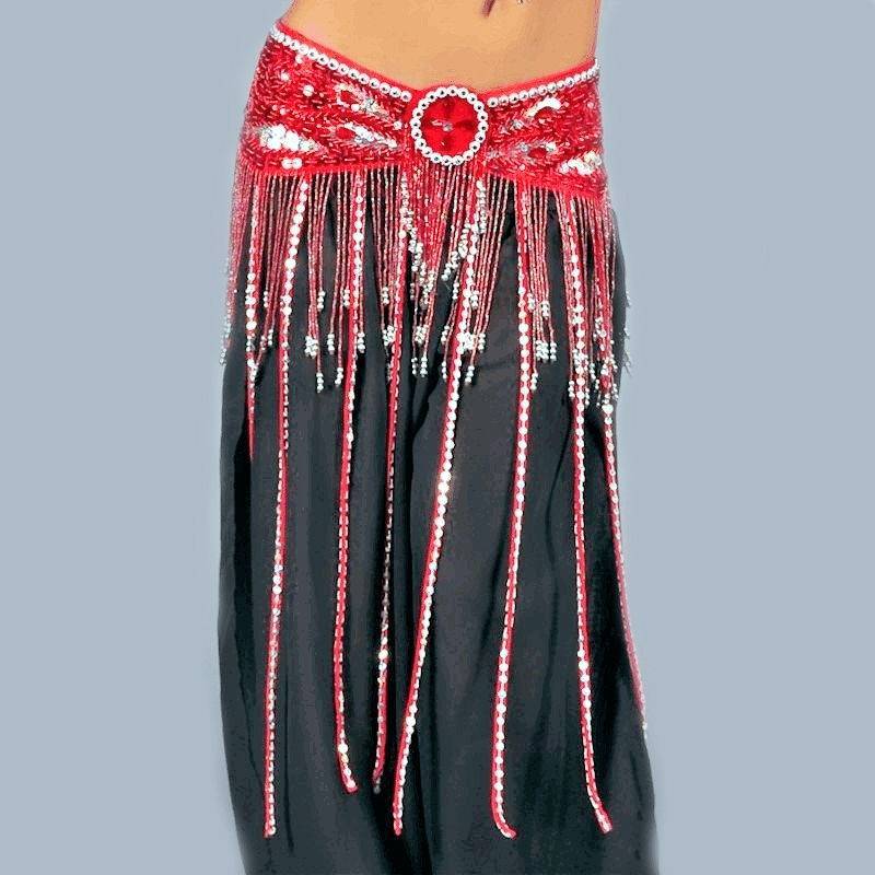(image for) Red Beaded Butterfly Design Belt for Belly Dance Costume