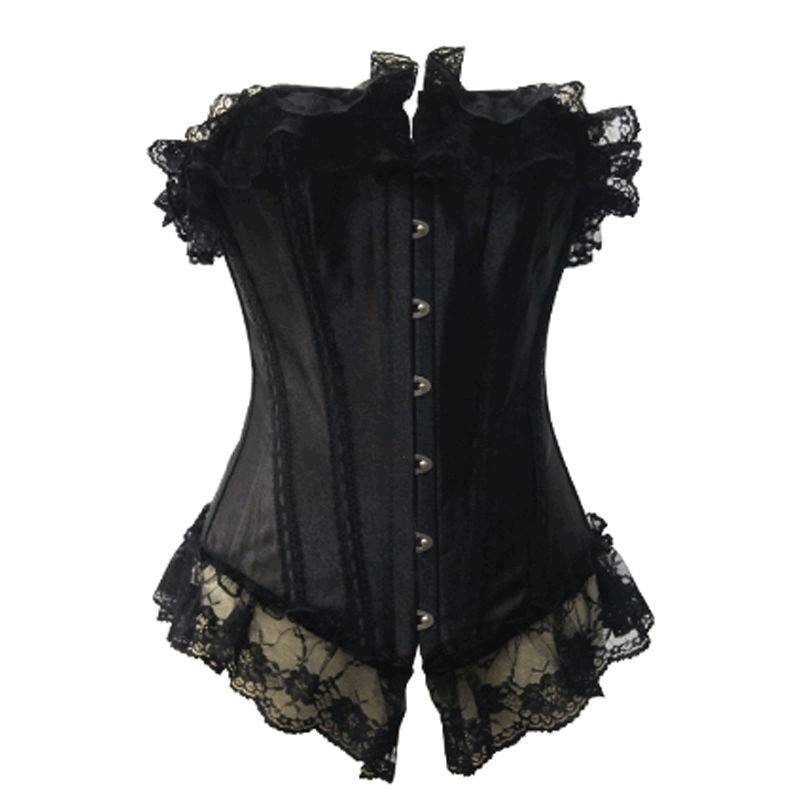 (image for) All About Sexy Long Black Lace Ruffle Corset