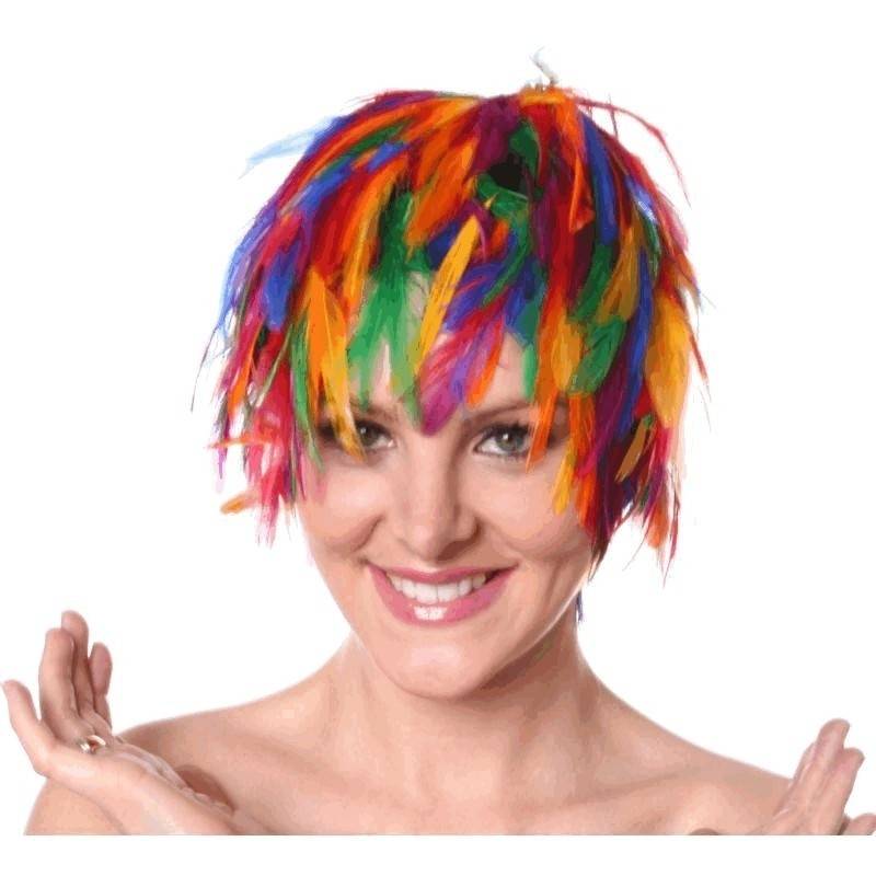 (image for) Rainbow Color Feather Cap Costume Wig