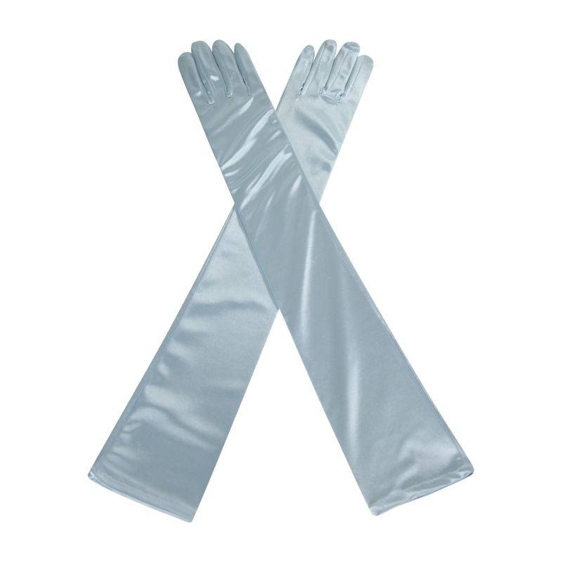 (image for) Light Blue Satin Long Glamorous Formal Gloves