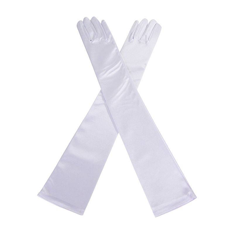 (image for) White Satin Long Glamorous Formal Gloves