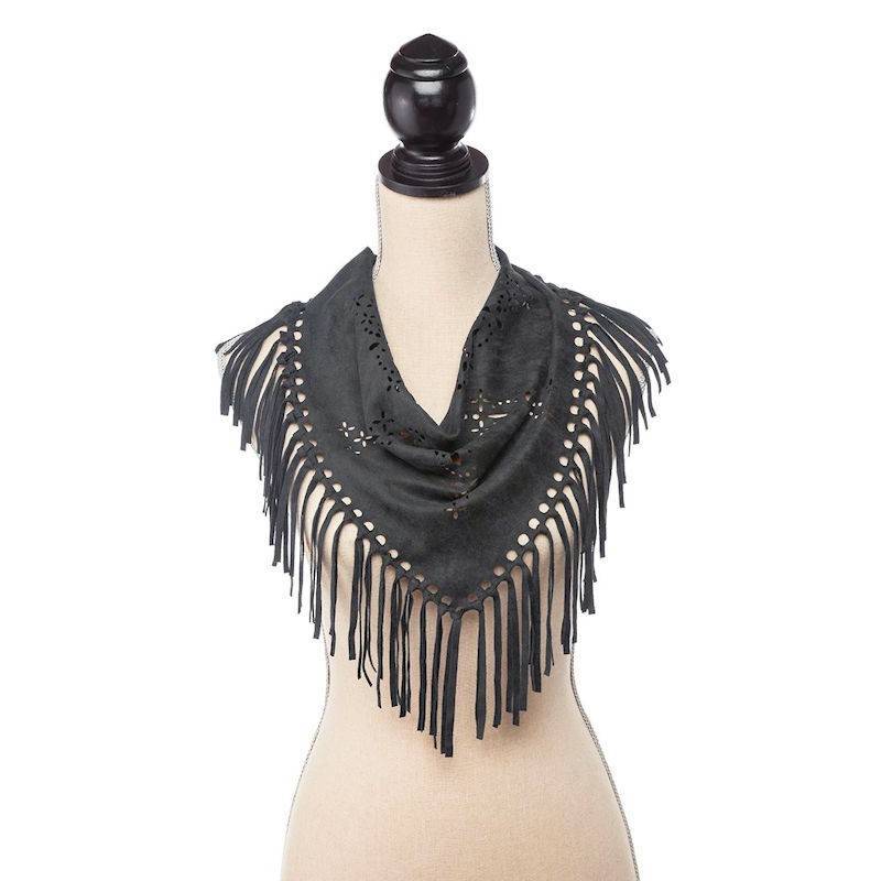 (image for) Bandanna Style Black with Fringe Neck Scarf