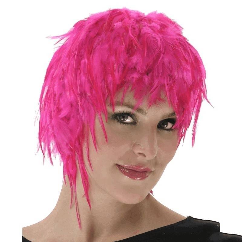 (image for) Pink Feather Hair Cap Costume Wig