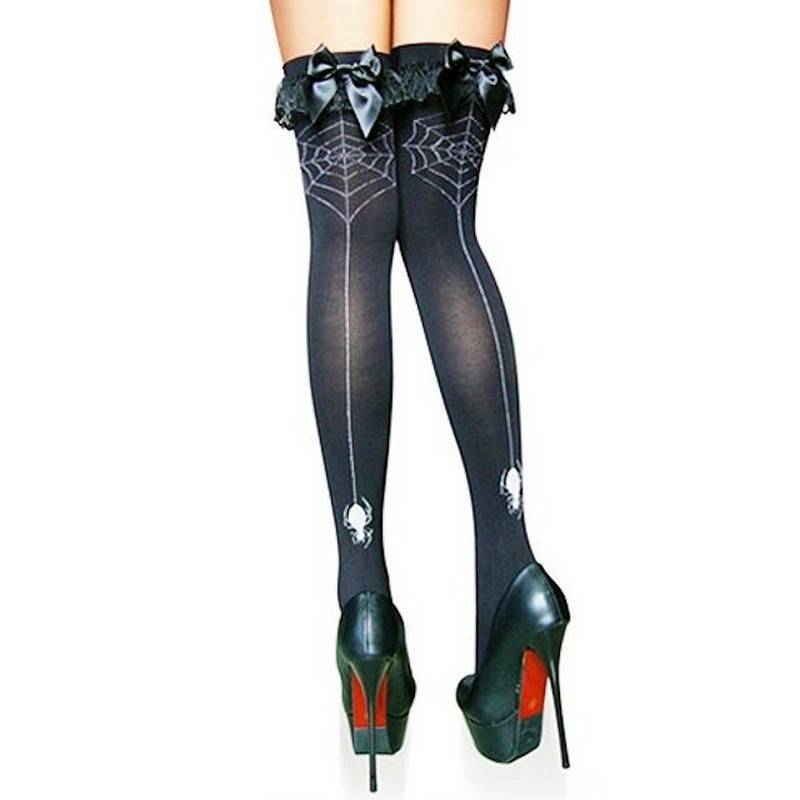 (image for) Spider Web Design Black Thigh High Stockings