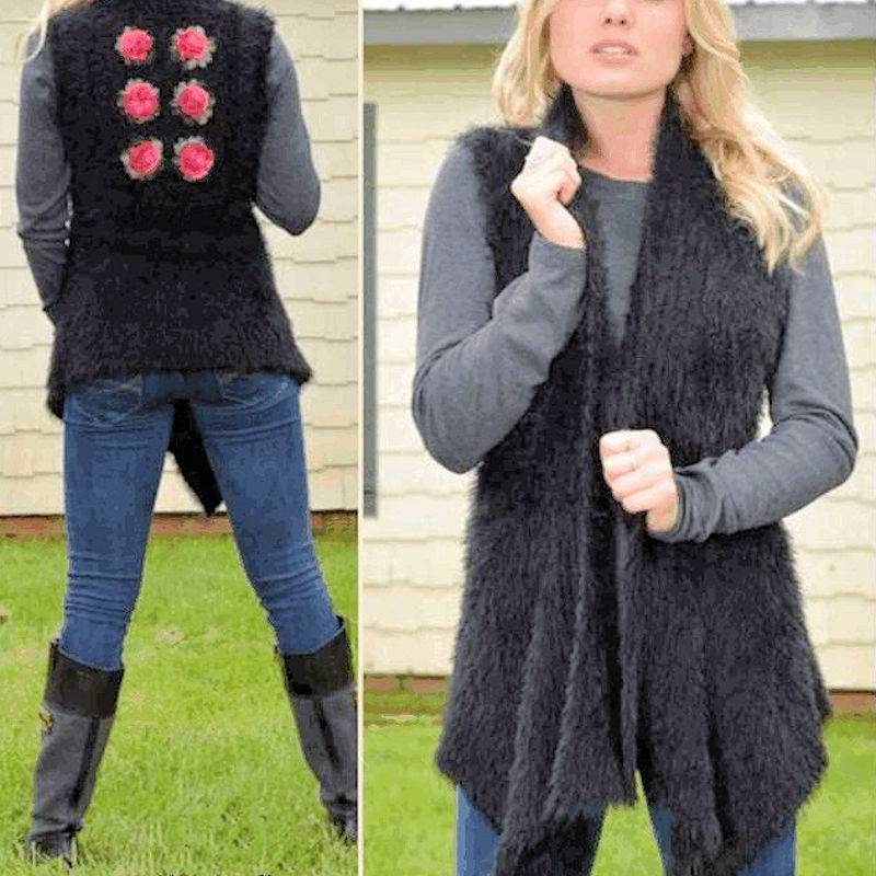 (image for) Rose Design Sleeveless Black Sweater Vest