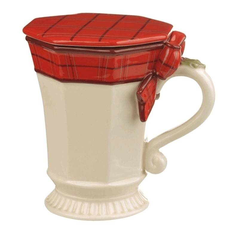 (image for) Red Plaid Bow Christmas Coffee Mug with Lid or Coaster