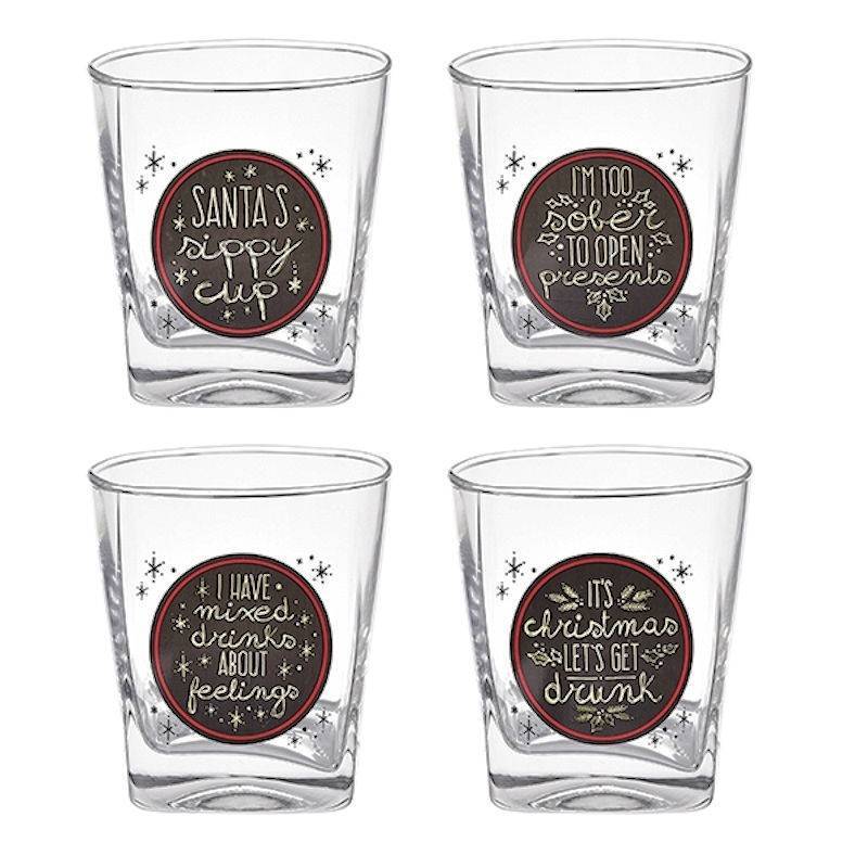 (image for) Tipsy Christmas Whiskey Glasses Set of 4 Funny Sayings