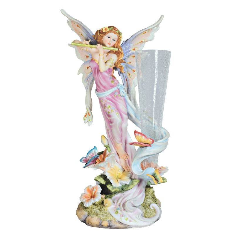 (image for) Sculpted Fairy Figurine Glass Flower Vase