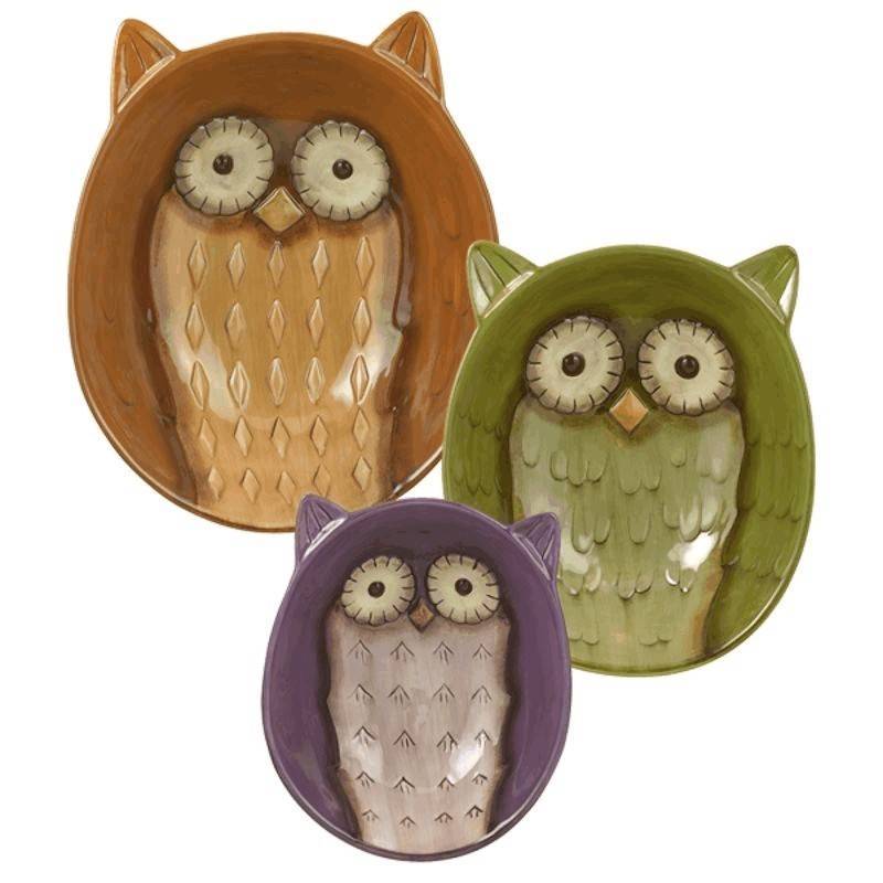 (image for) Crimson Hollow Owl Serving Bowls Nested Set of 3