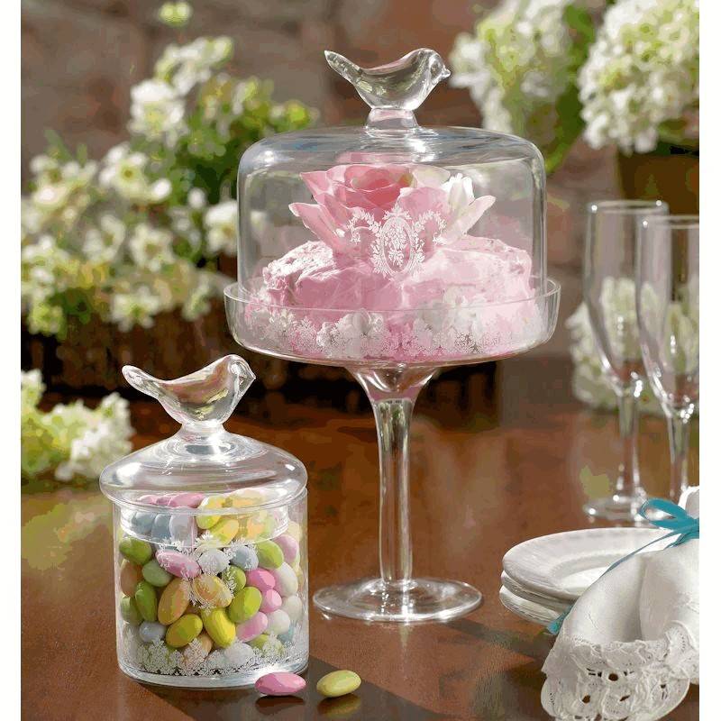 (image for) Bird Handle Etched Glass Pedestal Serving Stand