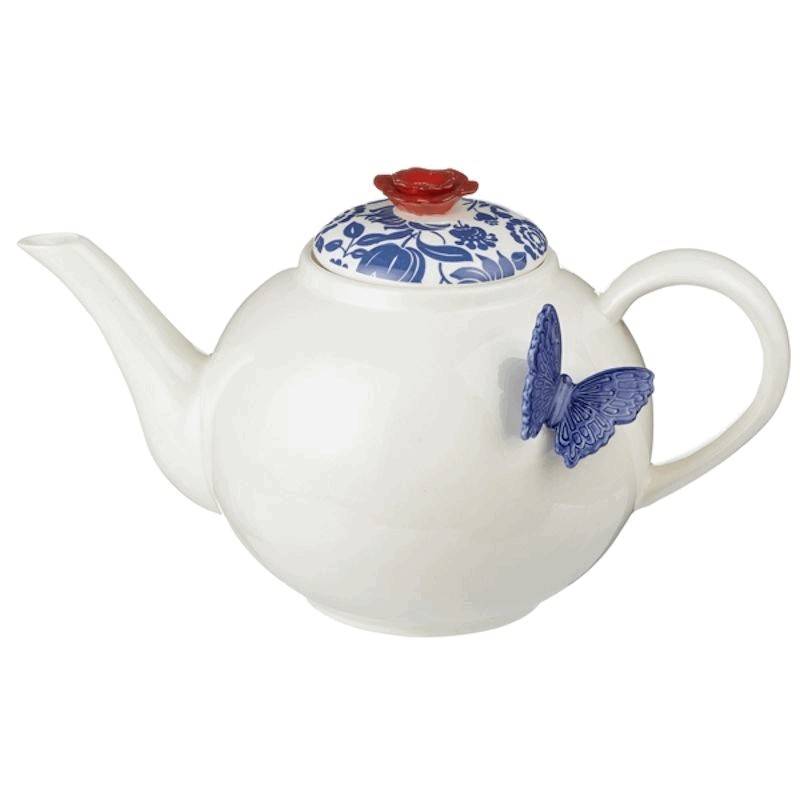 (image for) Butterfly & Flowers Ceramic Teapot