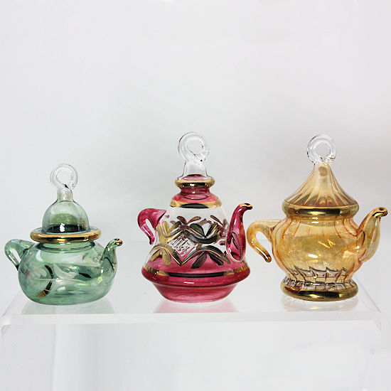 (image for) Teapot Ornaments Set of 3 Handmade Glass by Egyptian Museum