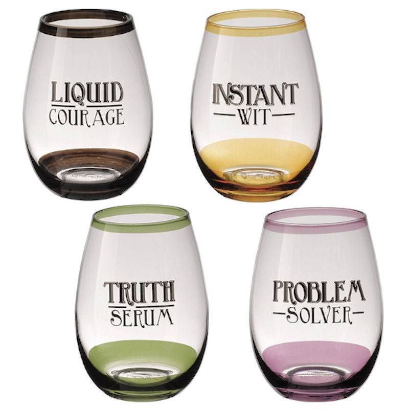 (image for) Funny Titles Stemless Wine Glass Set of 4
