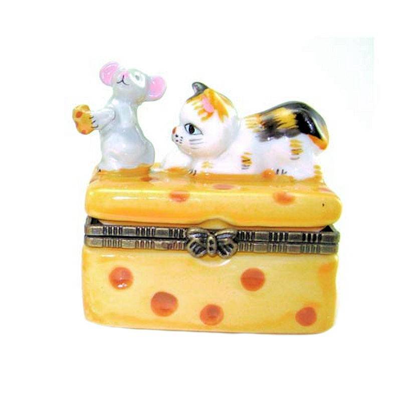 (image for) Cheese with Mouse and Calico Kitten Trinket Box