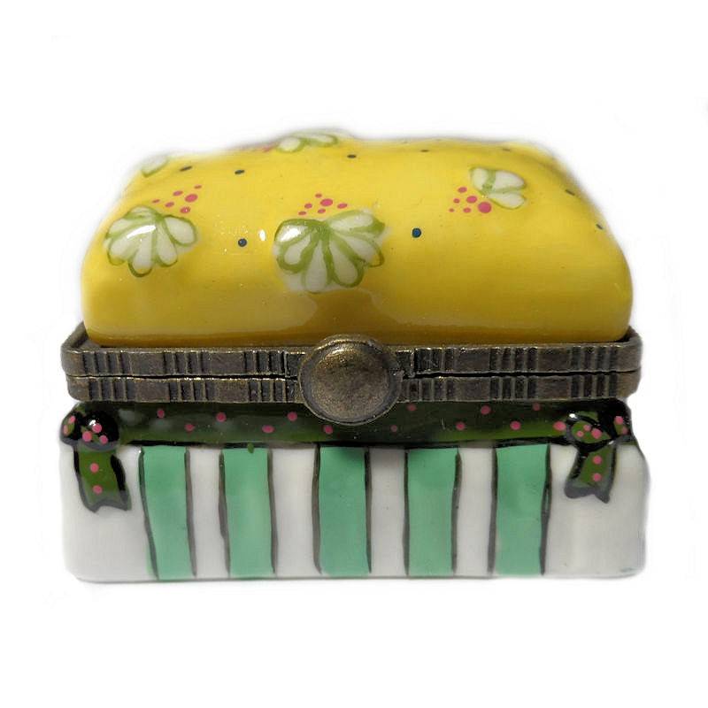 (image for) Ottoman or Trunk Figurine Trinket Box with Yellow Floral Lid