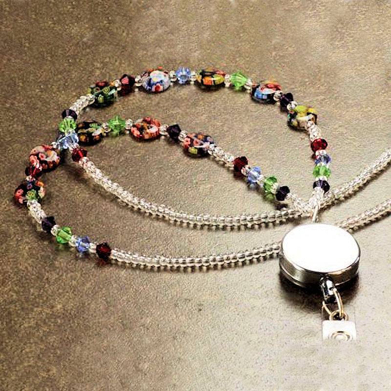 (image for) Popover Base Beaded Floral Necklace Badge Holder or Lanyard