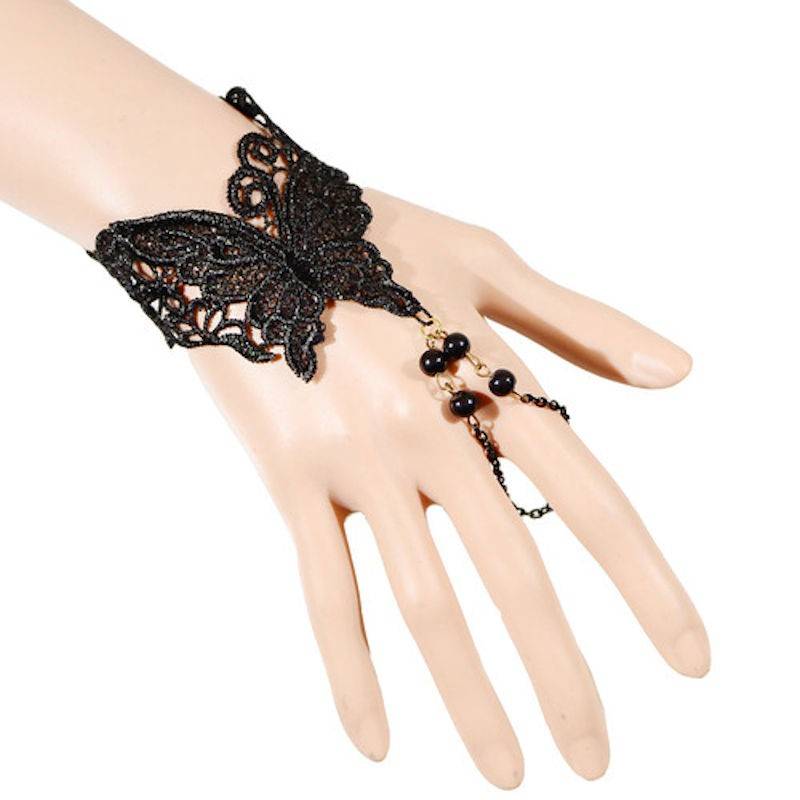 (image for) Butterfly Delight Black Lace Bracelet Slave Style