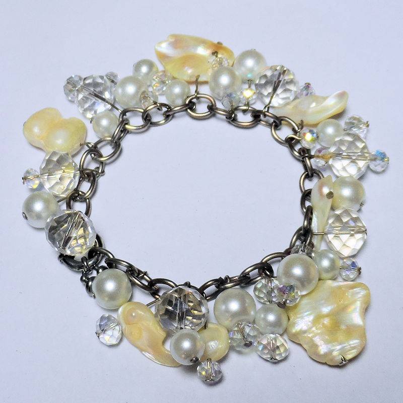 (image for) Genuine Mother of Pearl & Crystal Charms Bracelet