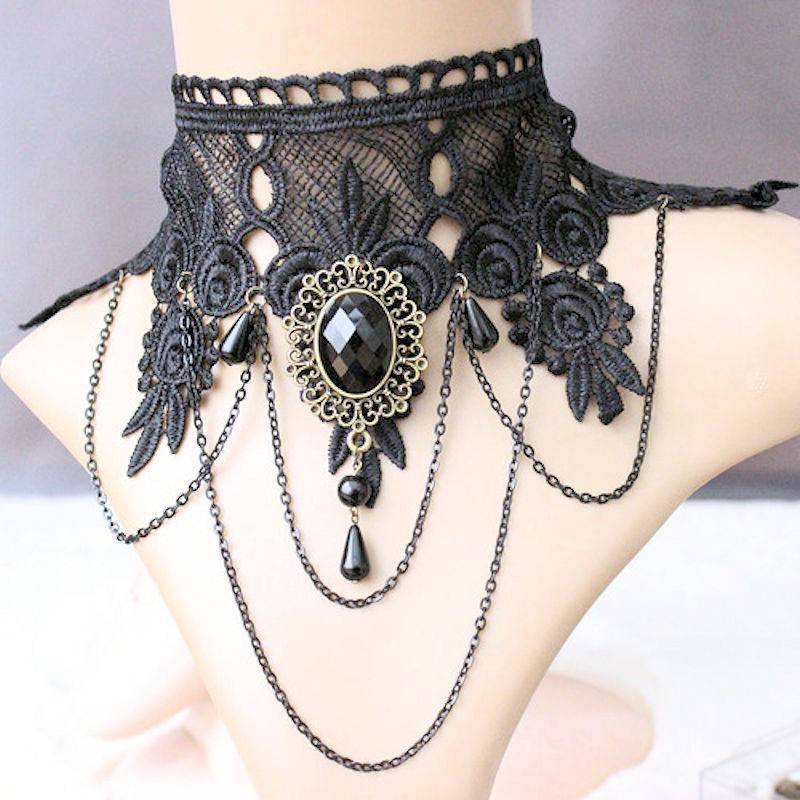 (image for) Black Lace and Charms Choker Necklace