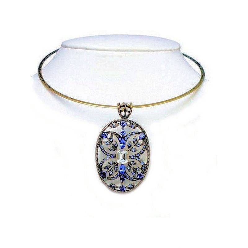 (image for) Blue Vintage Crystal Charm Choker Necklace